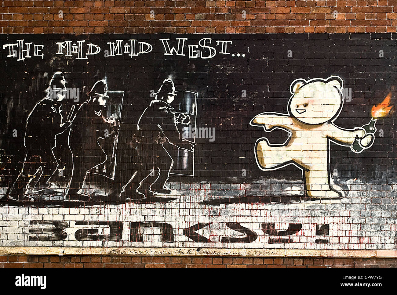 FAmous artist, Banksy's Mild Mild WEst situated in Bristol England. Stock Photo