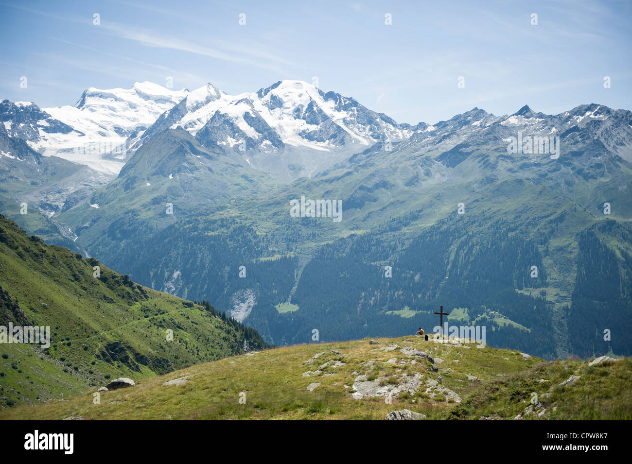 View high above Verbier, Swiss mountains, Switzerland Stock Photo
