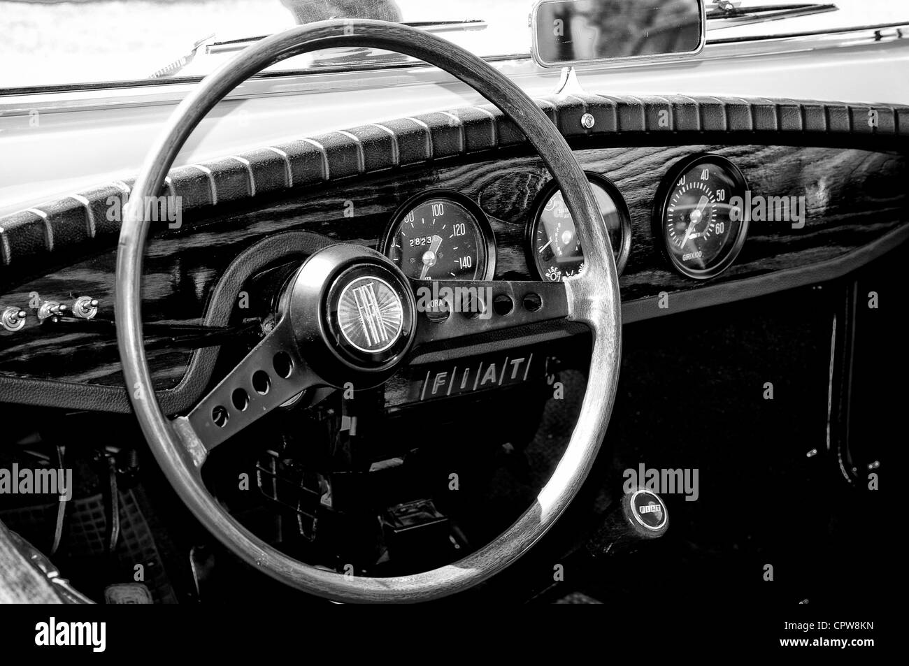 Cabin car Fiat Siata Spring, 1968 (black and white) Stock Photo