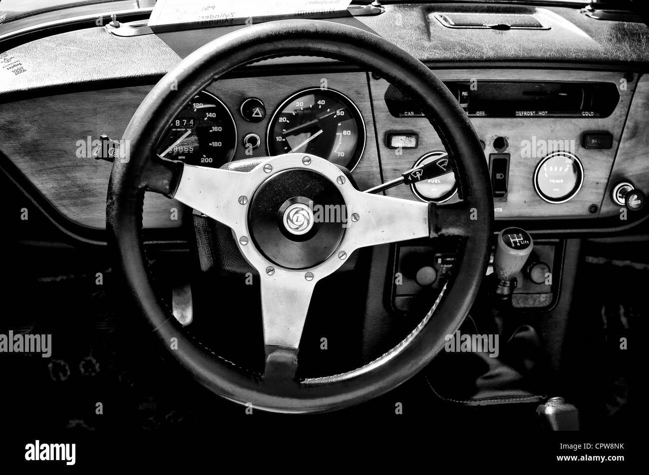 Cabin car Triumph Spitfire 1500 (black and white) Stock Photo