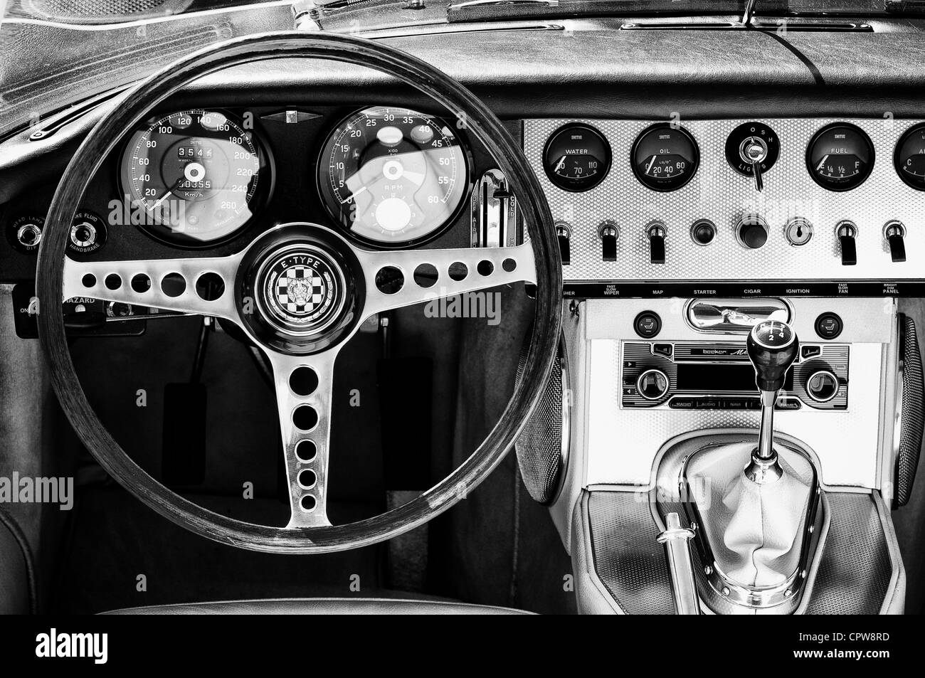 Cabin car Jaguar E-Type (Black - White) Stock Photo