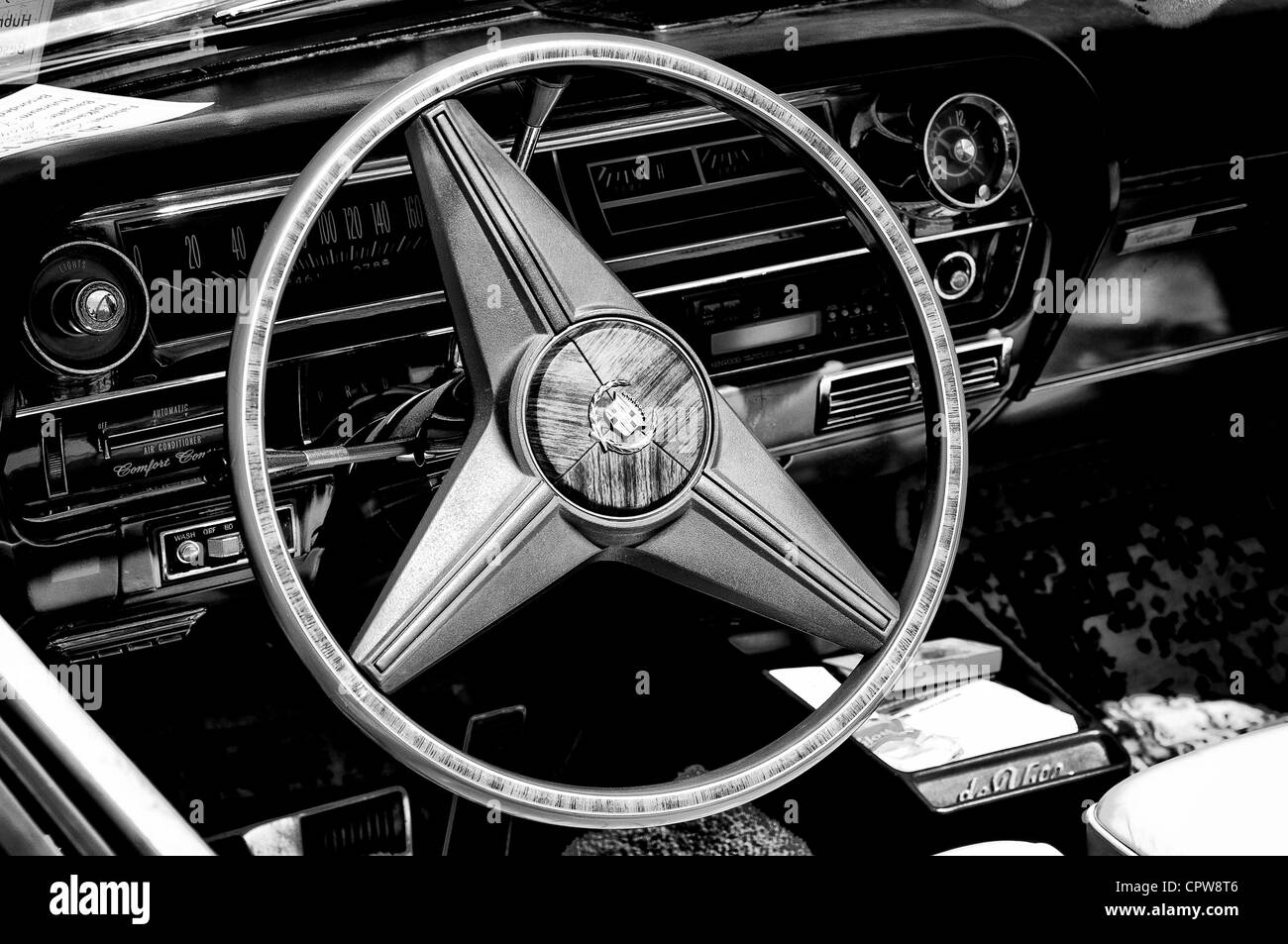 Cabin Car Cadillac deVille Convertible (Black & White) Stock Photo