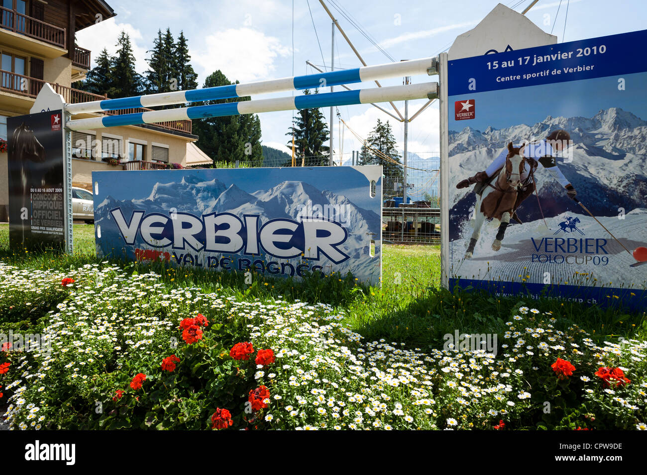 Verbier sign in Verbier, Swiss mountains, Switzerland Stock Photo