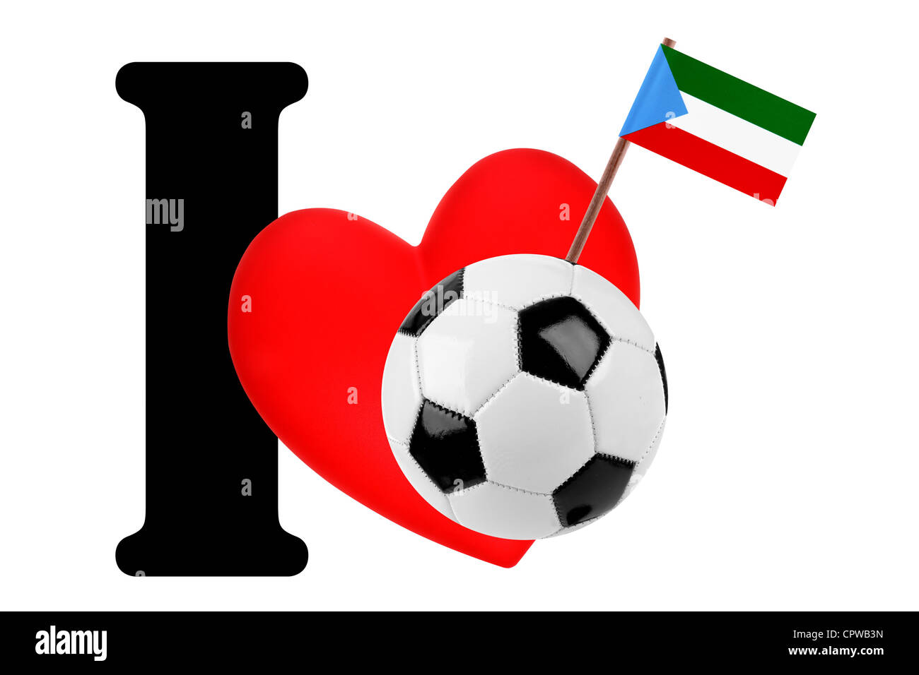 Small flag on a red heart and the word I to express love for the national flag of Equatorial Guinea Stock Photo
