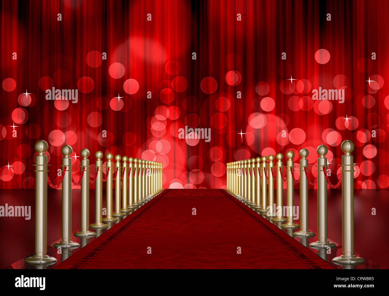 red carpet entrance with the stanchions and the ropes. red Light Burst