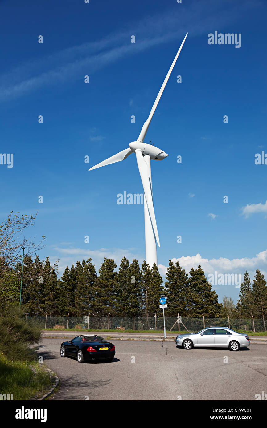 Wind turbine near road with cars, Rassau, Wales, UK Stock Photo Alamy