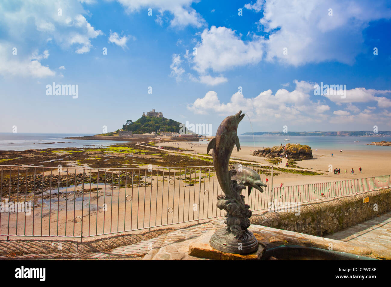 St Michael's Mount in Mount's Bay Cornwall England UK with the dolphin