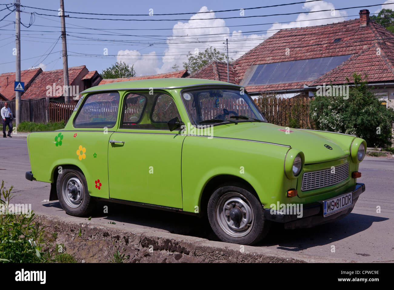 A Trabant car in Carpathian region, Transylvania, Romania, Eastern Europe, EU Stock Photo