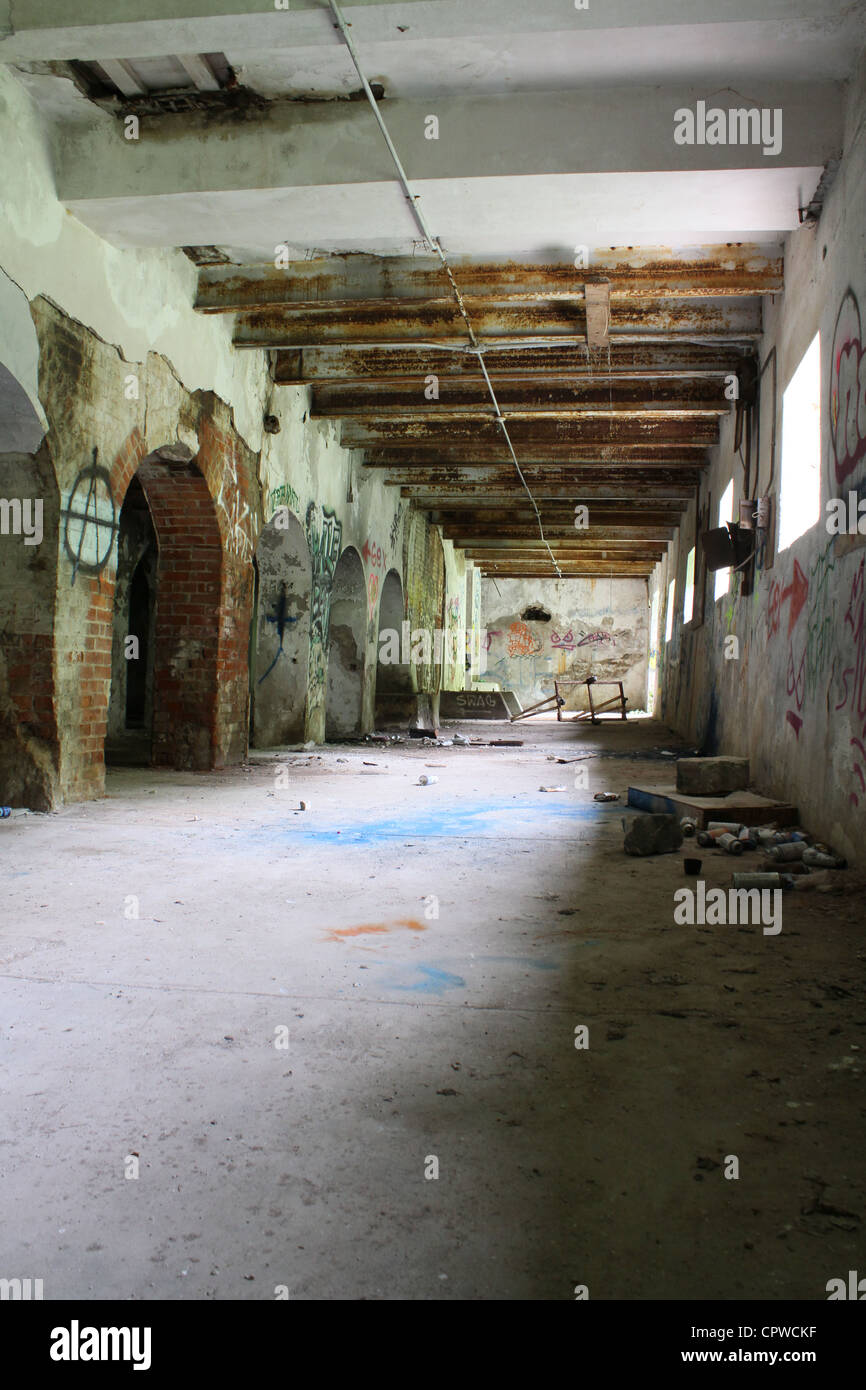 abandoned empty industrial interior room Stock Photo