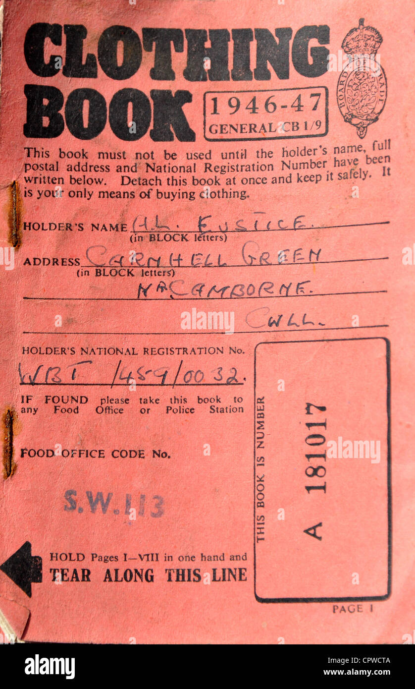 Clothing coupon book circa 1946. Britain Stock Photo Alamy