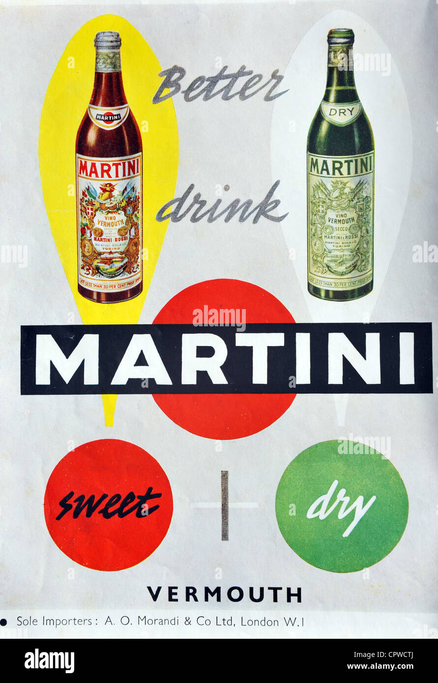 Martini drinks advert from 1953. Britain. Stock Photo