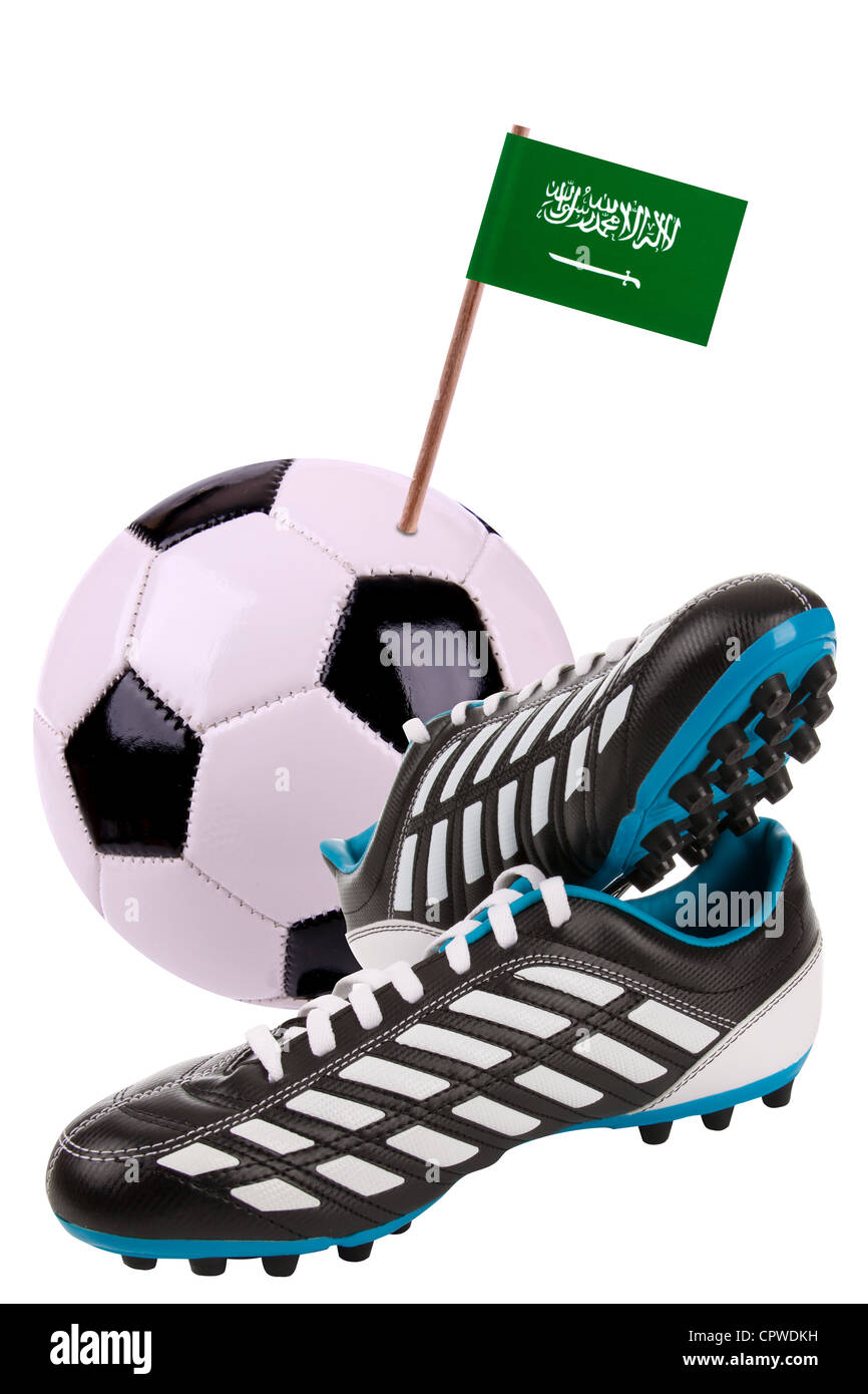 Pair of cleats or football boots with a small flag of Saudi Arabia