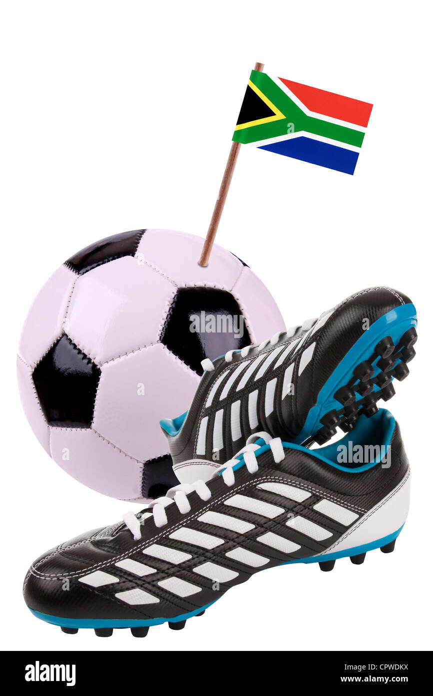 Pair of cleats or football boots with a small flag of South Africa