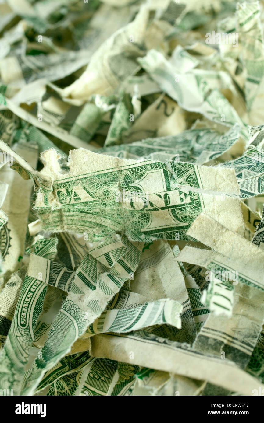 A pile of shredded US dollar bills. Concepts of throwing money away