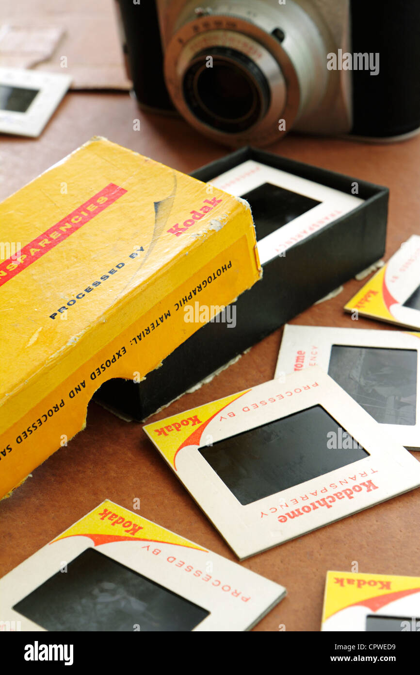 Box of old Kodak Kodachrome slide transparencies Stock Photo