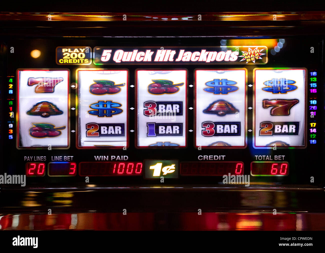 Slot machine display front view Stock Photo