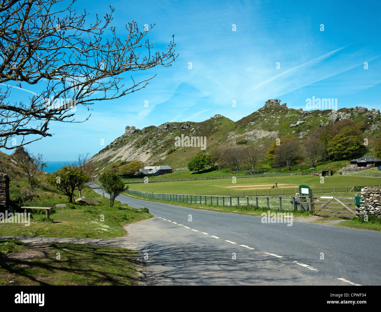 Lynton Cricket Pitch at Valley Of The Rocks near Lynton Devon UK Stock Photo