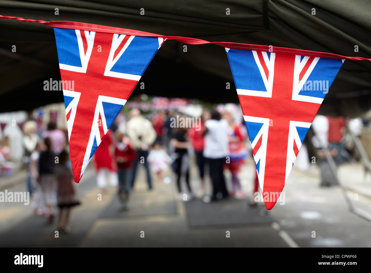 Union Flag bunting at a street party Stock Photo