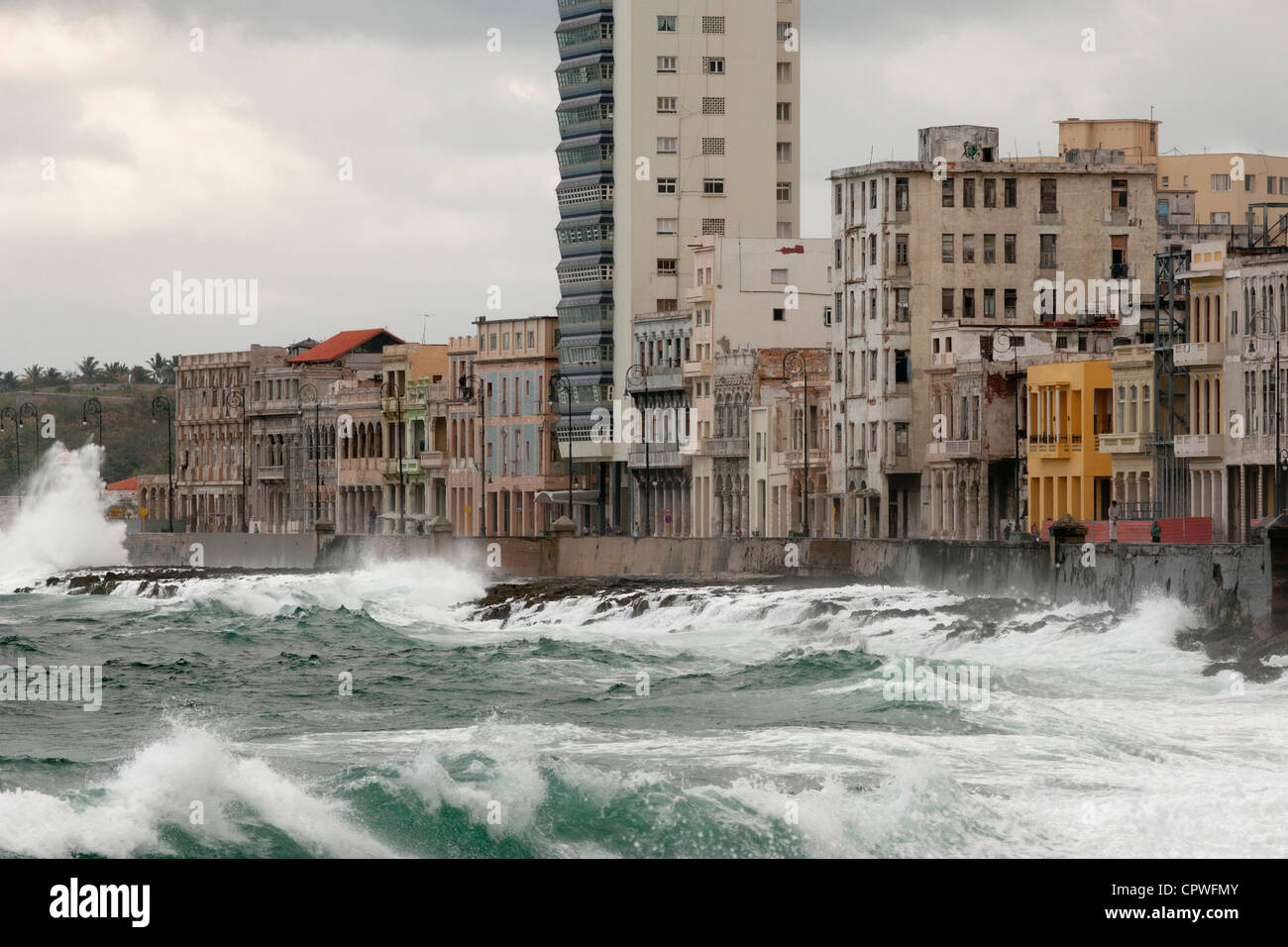 Havana. Cuba. Waves crashing against the Malecon. Stock Photo