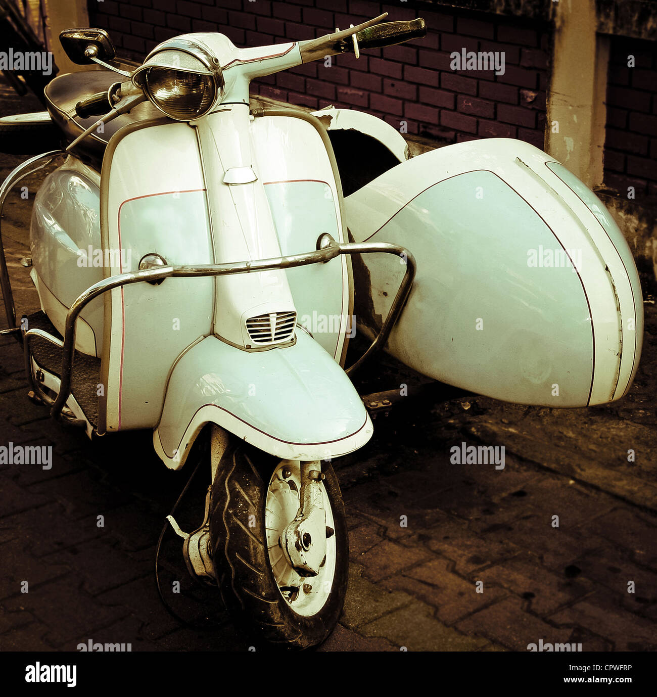 old scooter with sidecar Stock Photo