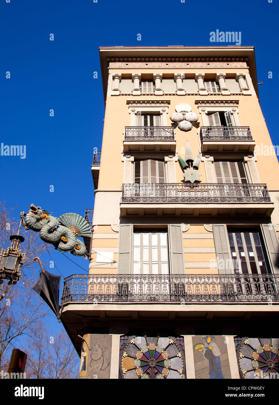 Barcelona Ramblas street dragon in Plaza de la Boqueria by Josep Vilaseca architect Stock Photo