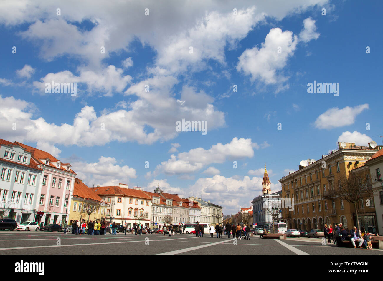 The Town Hall Square (Rotuses aikste) in Vilnius, Lithuania Stock Photo
