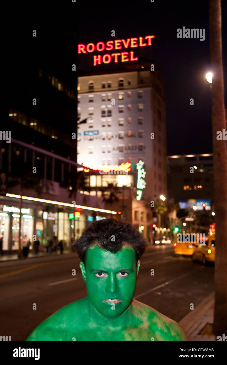 The Incredible Hulk movie character impersonator on Hollywood Blvd Stock Photo