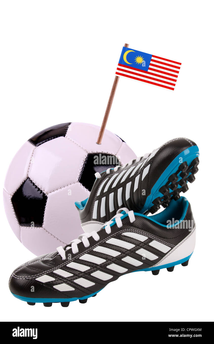 Pair of cleats or football boots with a small flag of Malaysia Stock Photo Alamy