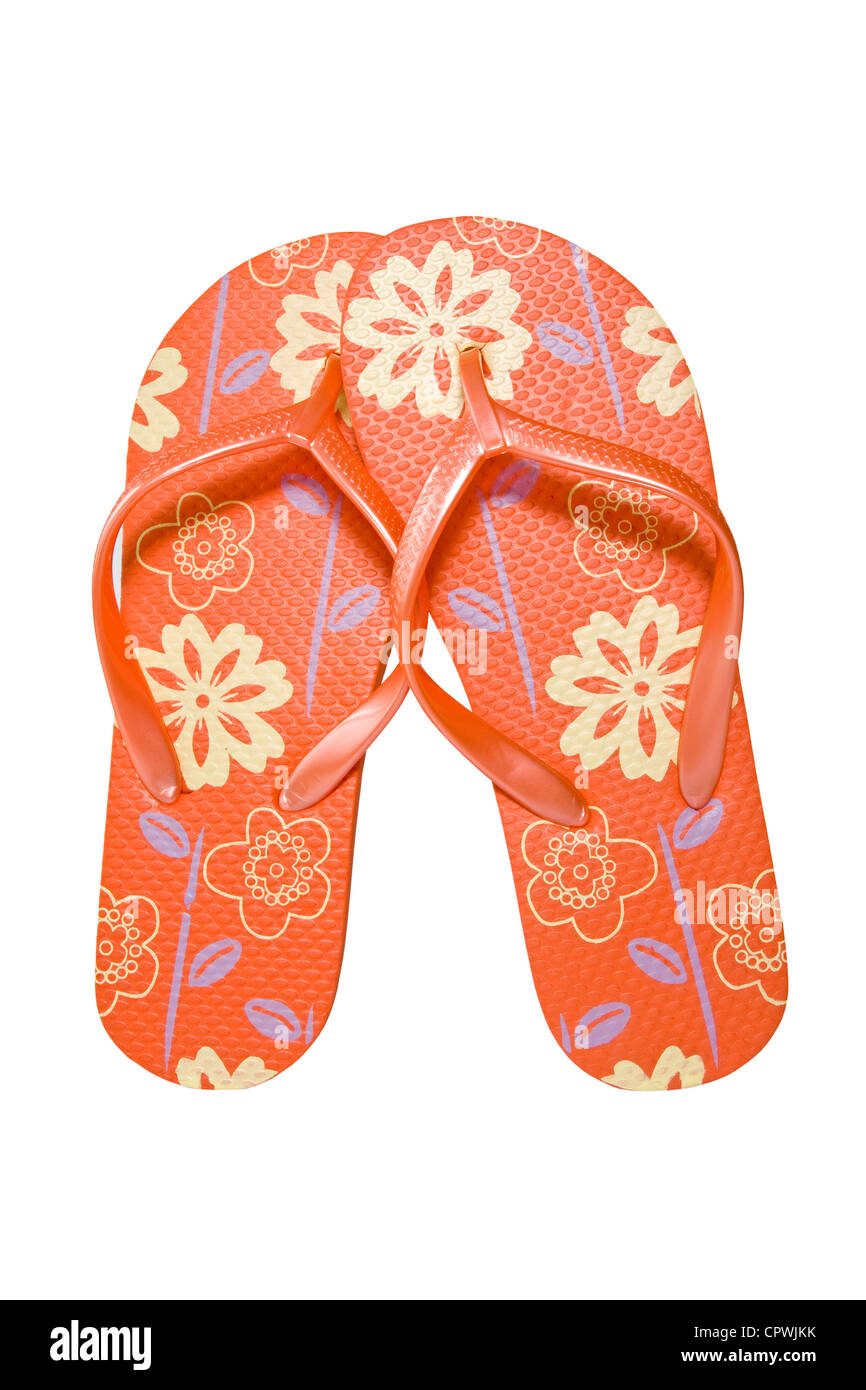red flip flops isolated on white background Stock Photo - Alamy