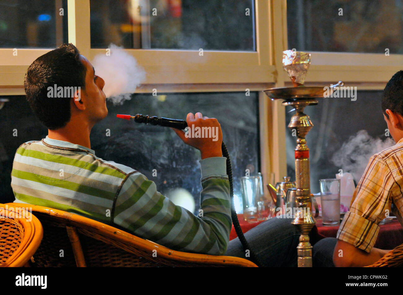 Asia Jordan Amman People who smoke hookah Stock Photo