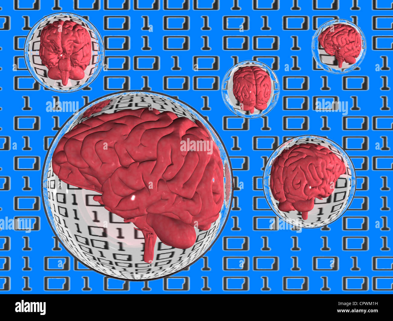 illustration of a human brain floating in spheres Stock Photo