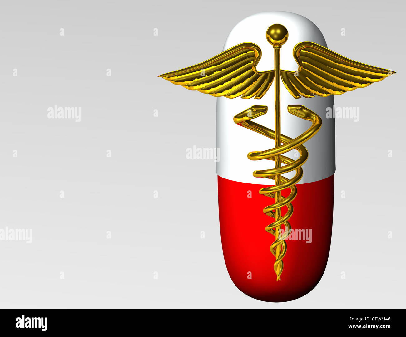 medical caduceus with drug capsule Stock Photo