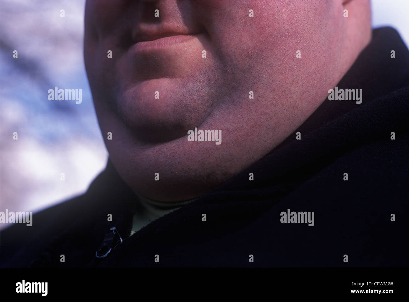 close up of obese face with double chins Stock Photo Alamy