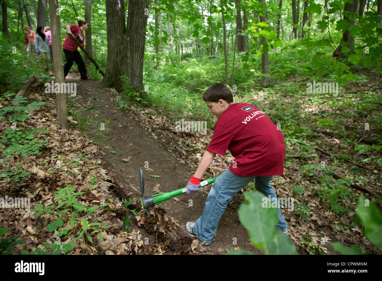 Volunteers Rebuild Hiking Trail in Nature Preserve Stock Photo