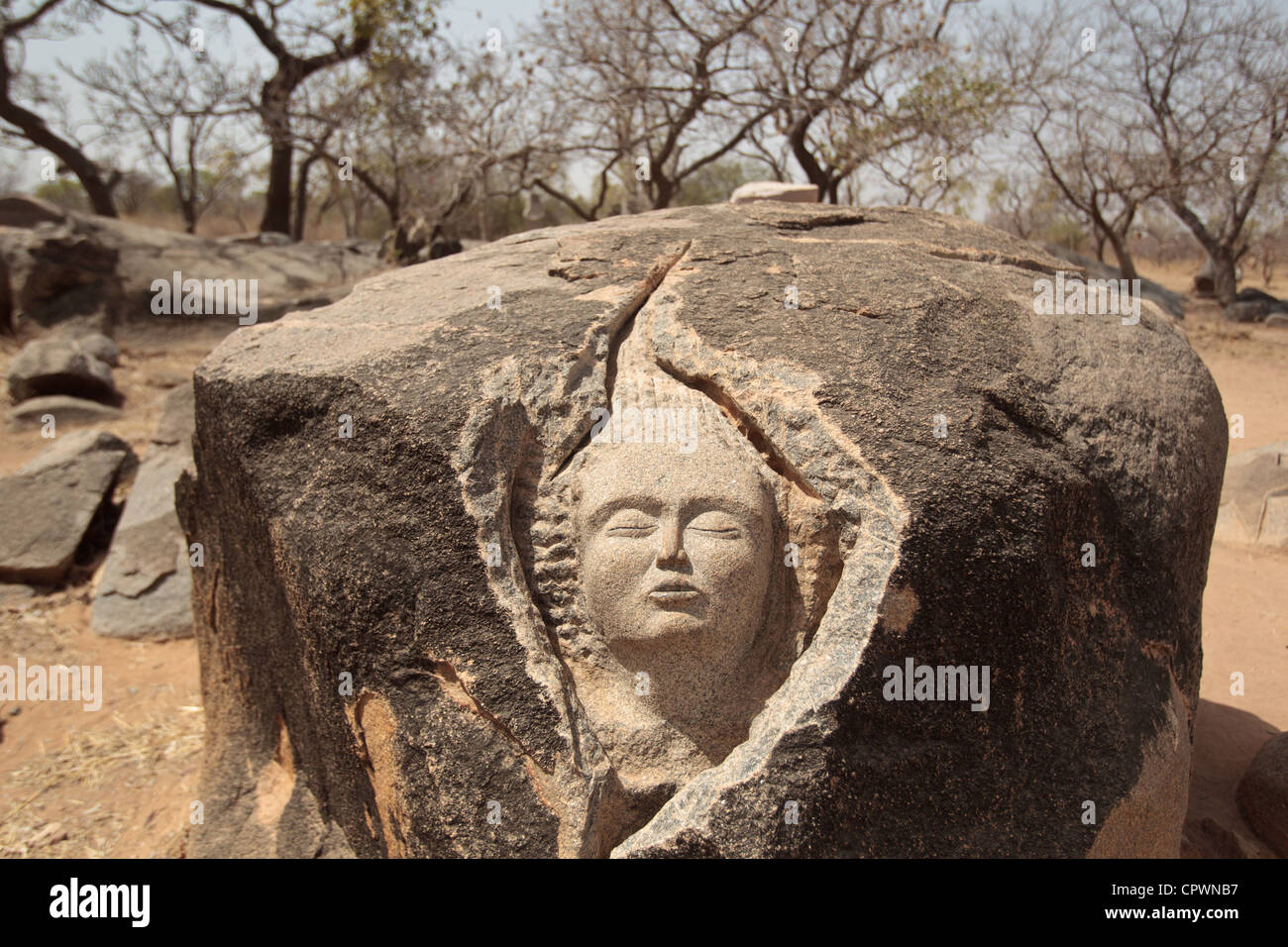 Granite stone carving at the Loango granite sanctuary near the town of Ziniare, Burkina Faso, West Africa. Stock Photo