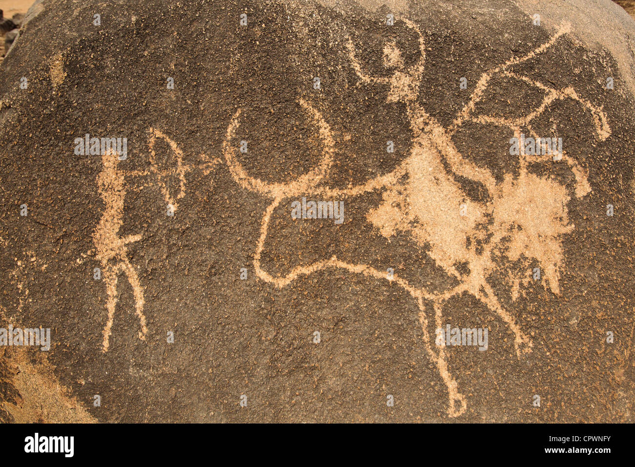 Imitation of an ancient cave drawing on a stone at the Loango granite sanctuary near the town of Ziniare, Burkina Faso, West Afr Stock Photo
