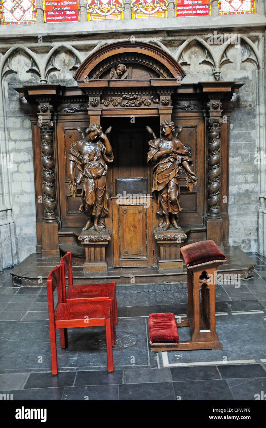Brussels, Belgium. Cathedral of St Michael. Confessional Stock Photo