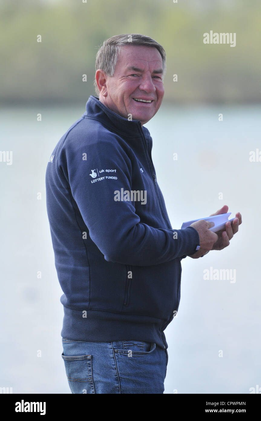 Jurgen Grobler OBE, the GB Rowing Coach at the Pinsent-Redgrave Rowing Lake, Reading. Stock Photo