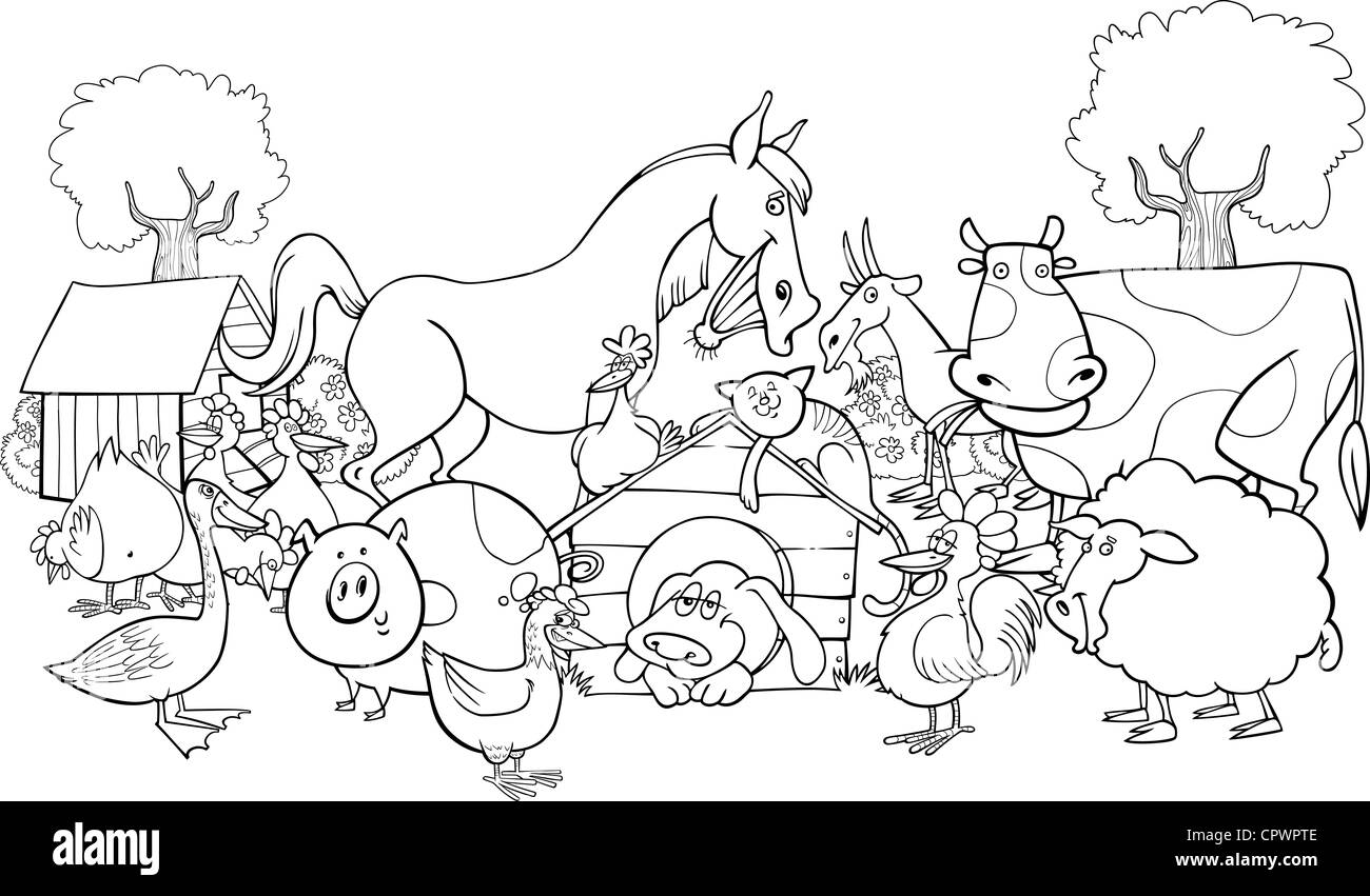 cartoon illustration of farm animals group for coloring book Stock ...