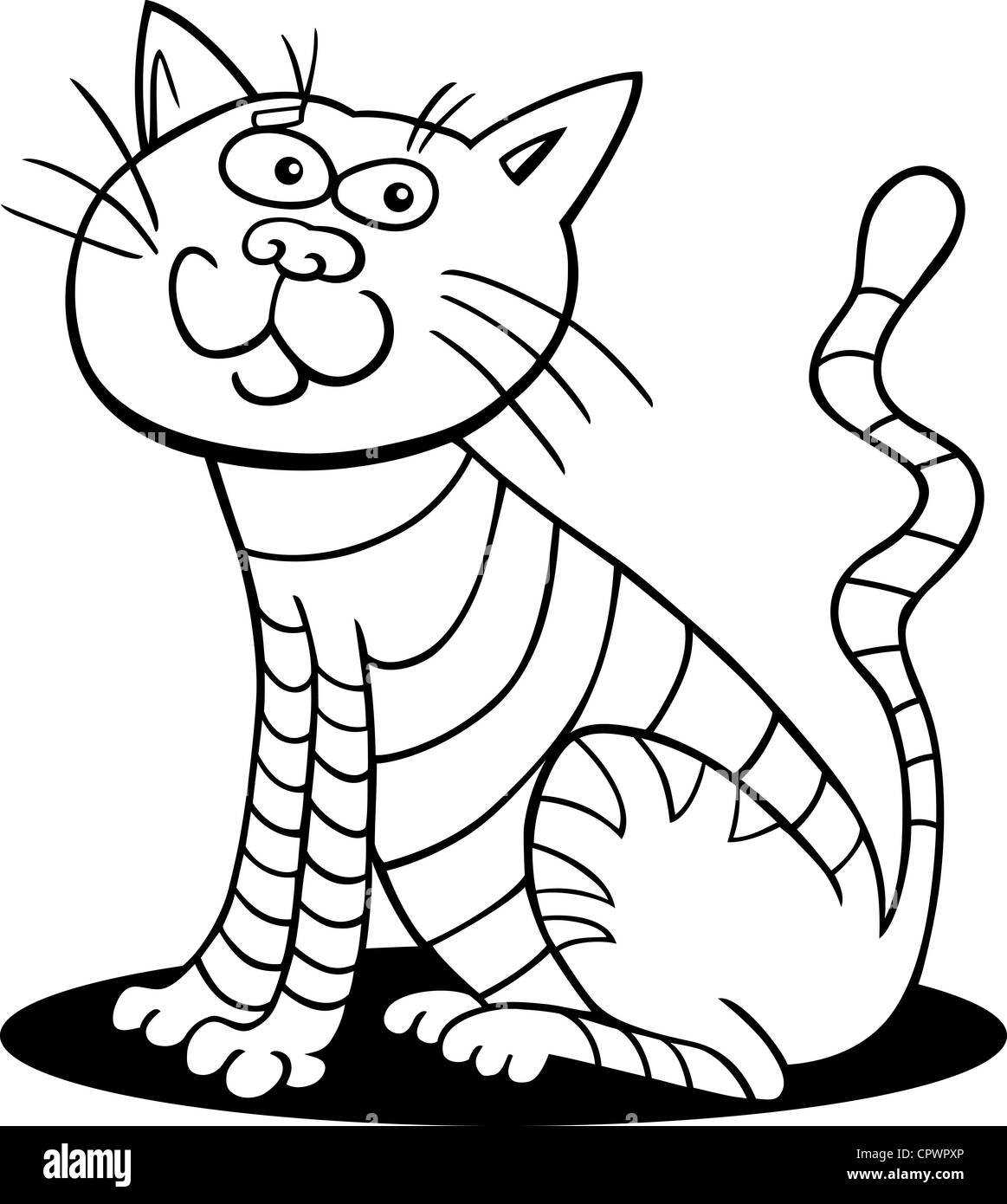 cartoon illustration of sitting cat for coloring book Stock Photo - Alamy