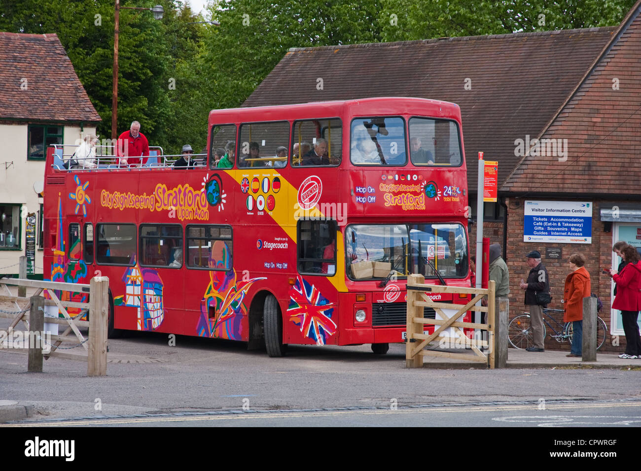 Open top double deck tourist bus, Stratford upon Avon Stock Photo