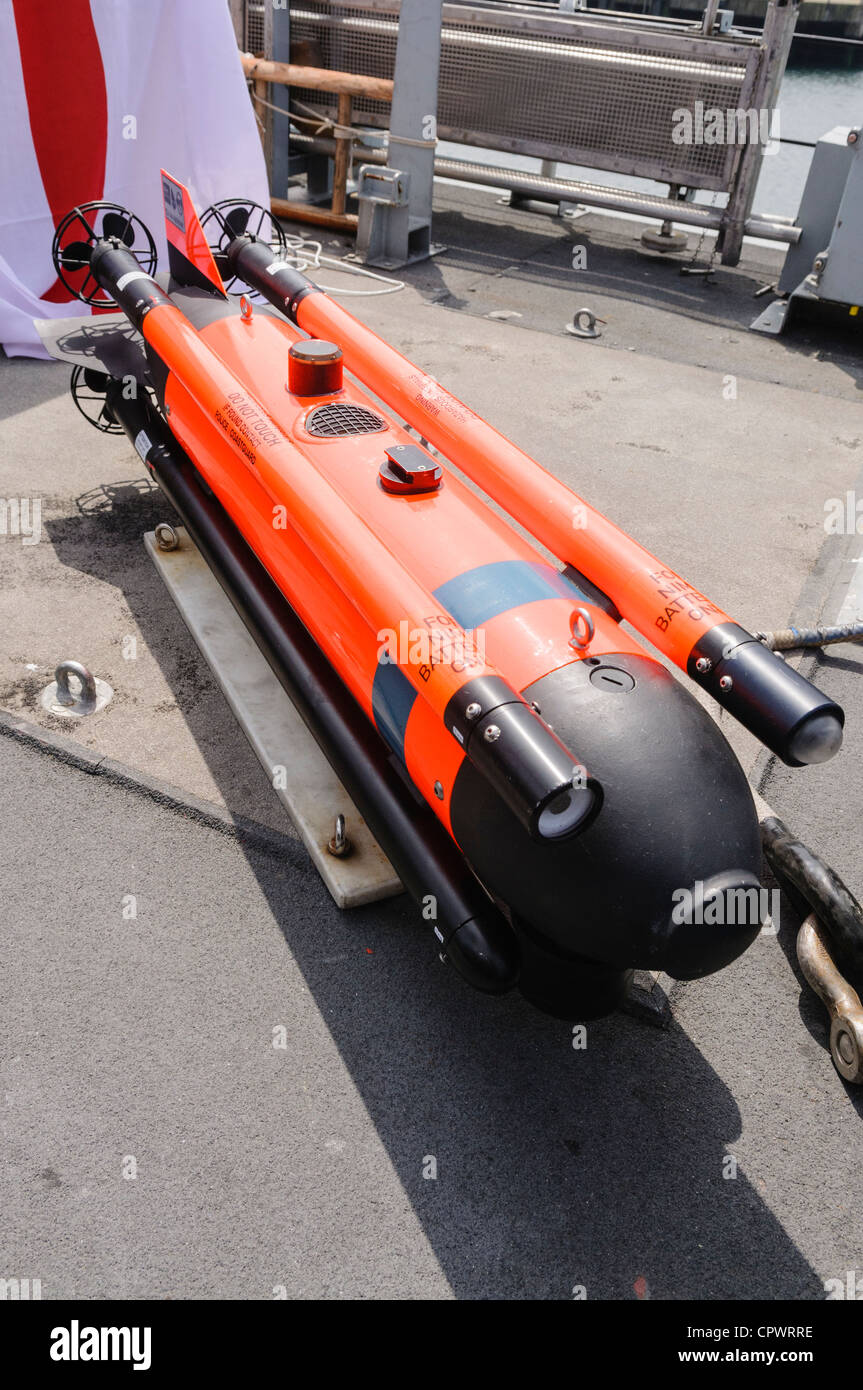 Seafox underwater surveillance vehicle, remote controlled mini submarine. Stock Photo