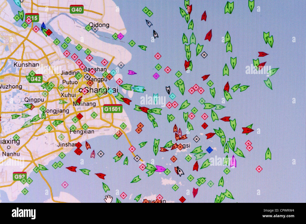 Screen shot showing real time shipping traffic from Shanghai in the
