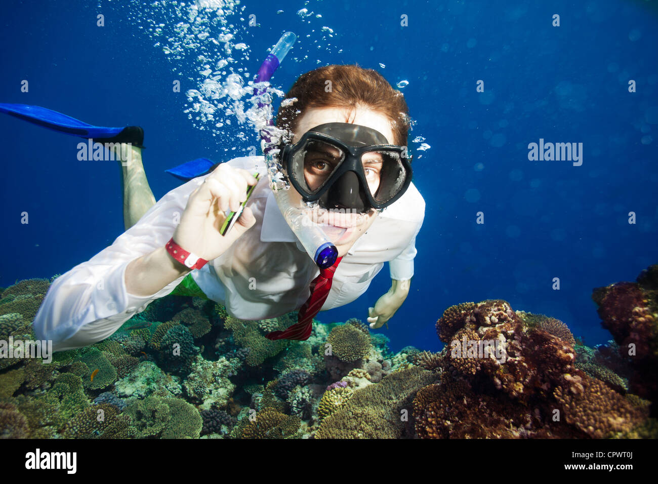 Available by cell phone everywhere even underwater man having a