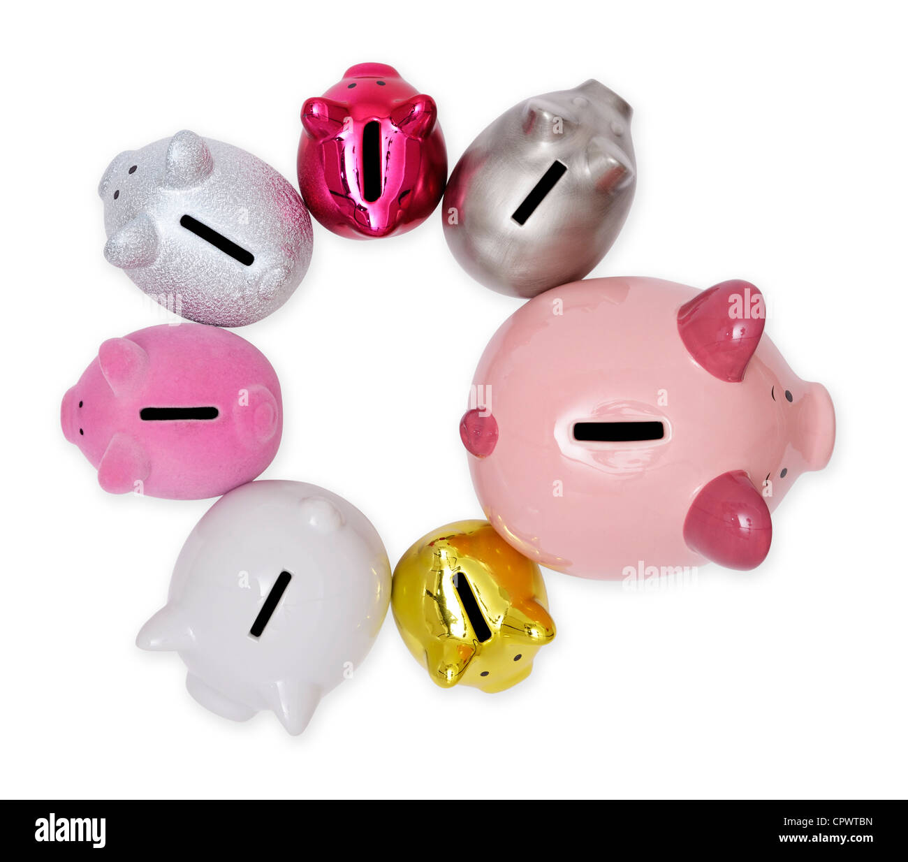 Seven piggy banks Stock Photo