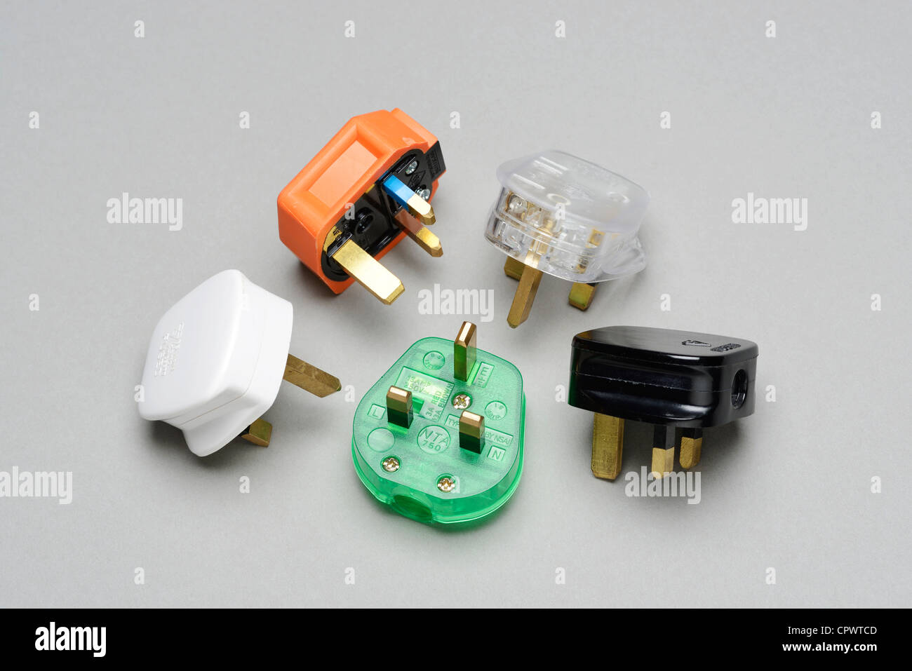 Five UK electrical plugs Stock Photo Alamy