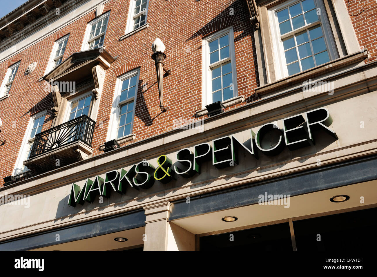 Marks and Spencer shop front sign Stock Photo