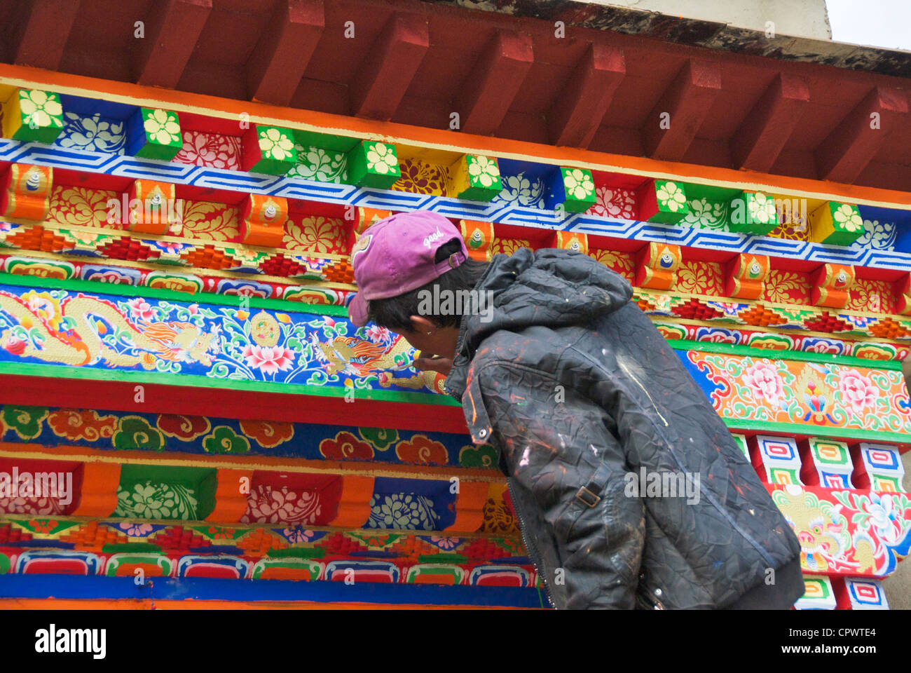 Tibetan house painting Stock Photo