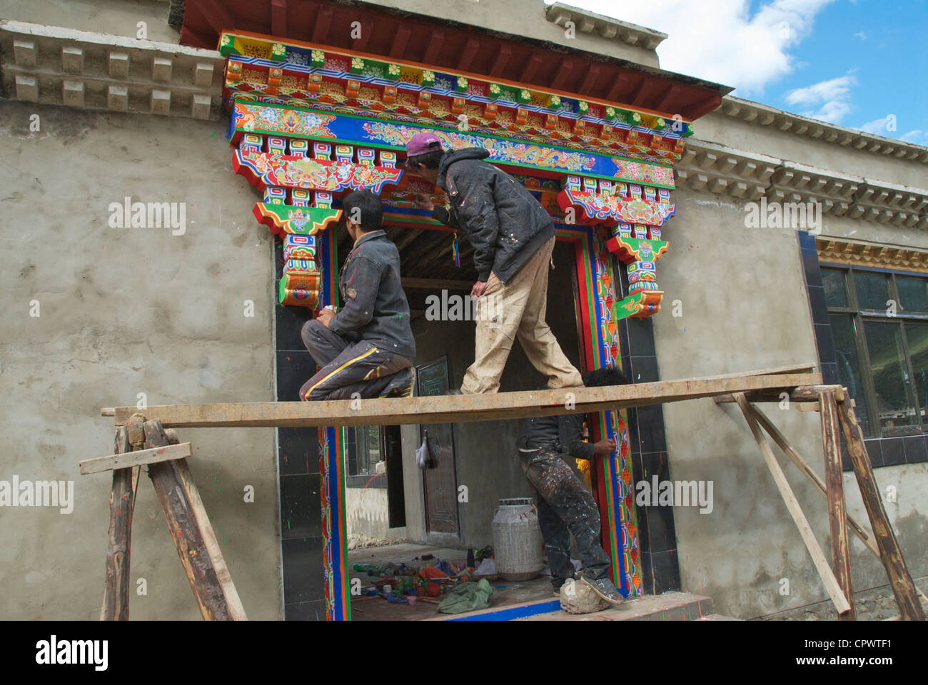 Tibetan house painting Stock Photo