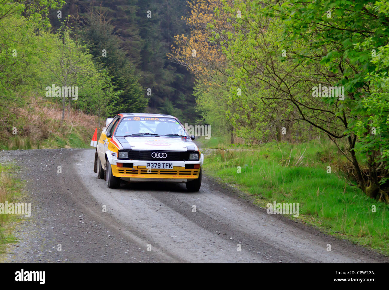 a rally car at the plains rally 2012 (Gartheiniog stage). Stock Photo